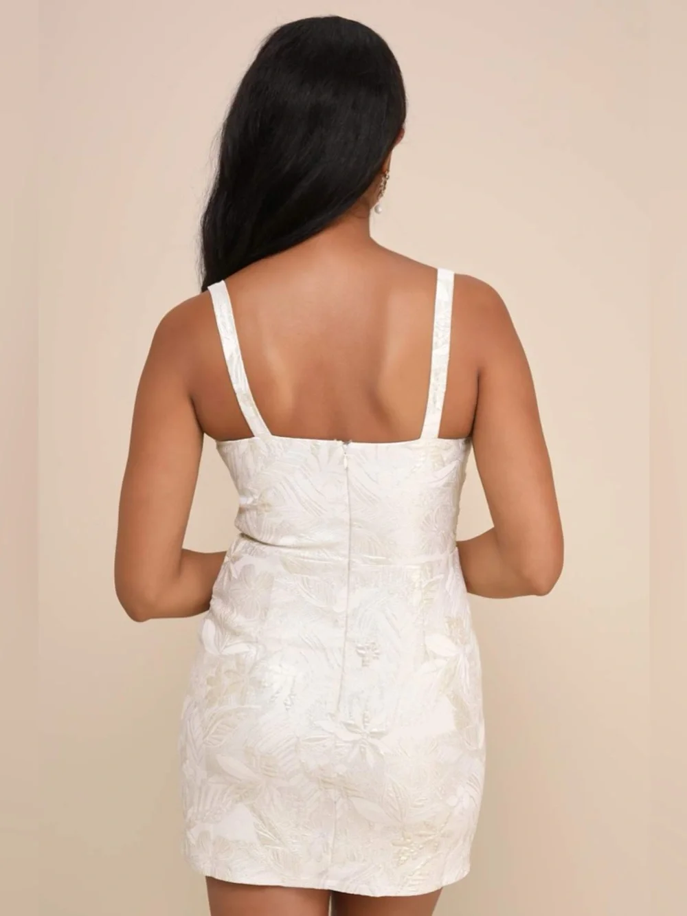 Lulus Shine for Us Cream Metallic Tropical Jacquard Mini Dress Size Small Bridal - Picture 2 of 10